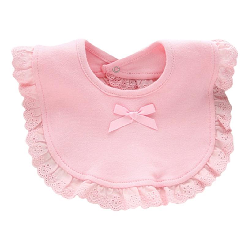 Baby Girls Cotton Snap Button Bibs Cute Bow Lace Bibs Waterproof Saliva Towel
