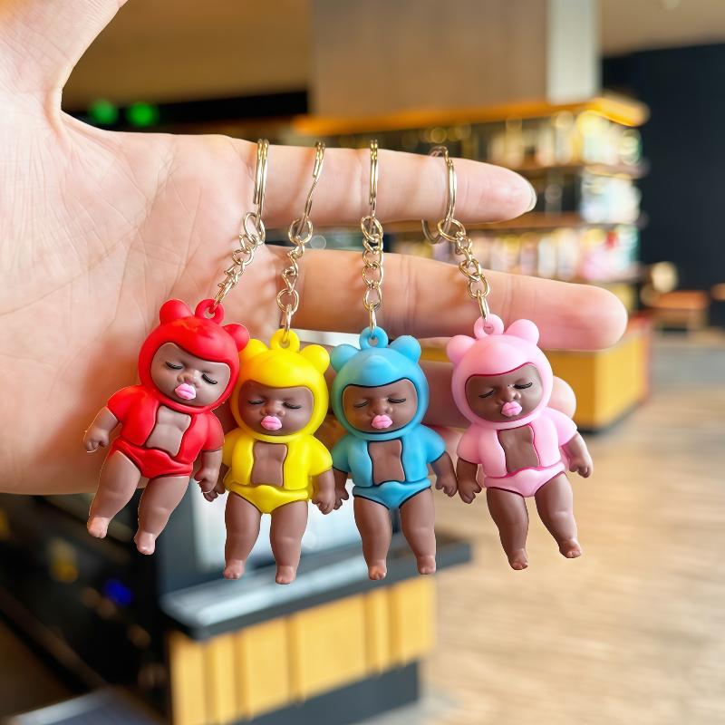 4Pcs Model Cute Kawaii Baby Doll Keychain Weird But Funky Handmade Black Baby Doll Keychain Funny Pendant Bag Charm