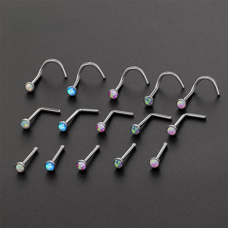 Personalized 316L Stainless Steel Opal Nose Stud Piercing with White Stone