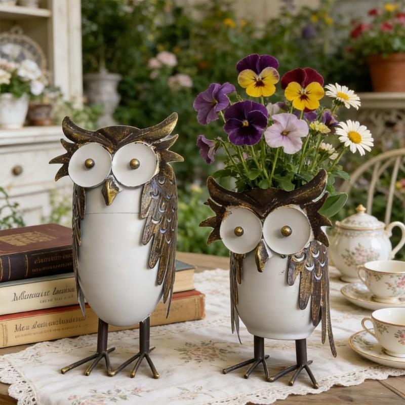 Lightweight Iron Owl Planter Flower Pot Easy to Move for Indoor or Outdoor Garden Decoration Multipurpose Planting Option