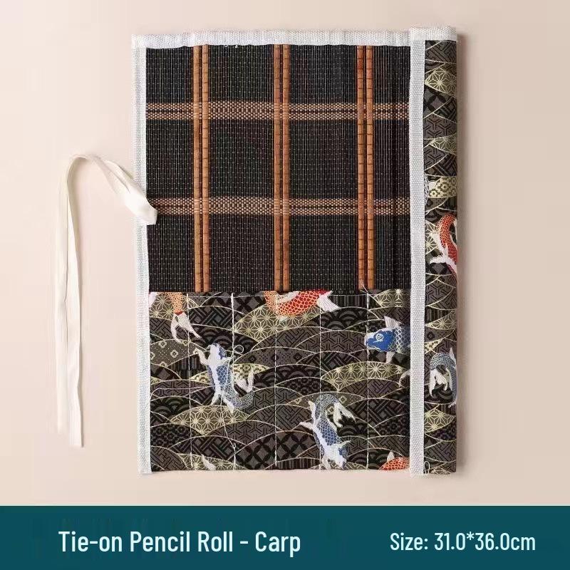 Ancient Style Canvas Calligraphy Brush Roll | Elegant Bamboo Pen Storage | Portable, Creative & Exquisite Design
