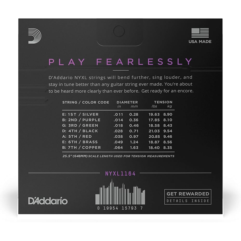 D'Addario Daddario Electric Guitar Strings NYXL Medium 7 Strings .011-.064 NYXL1164 [Domestic Gen...