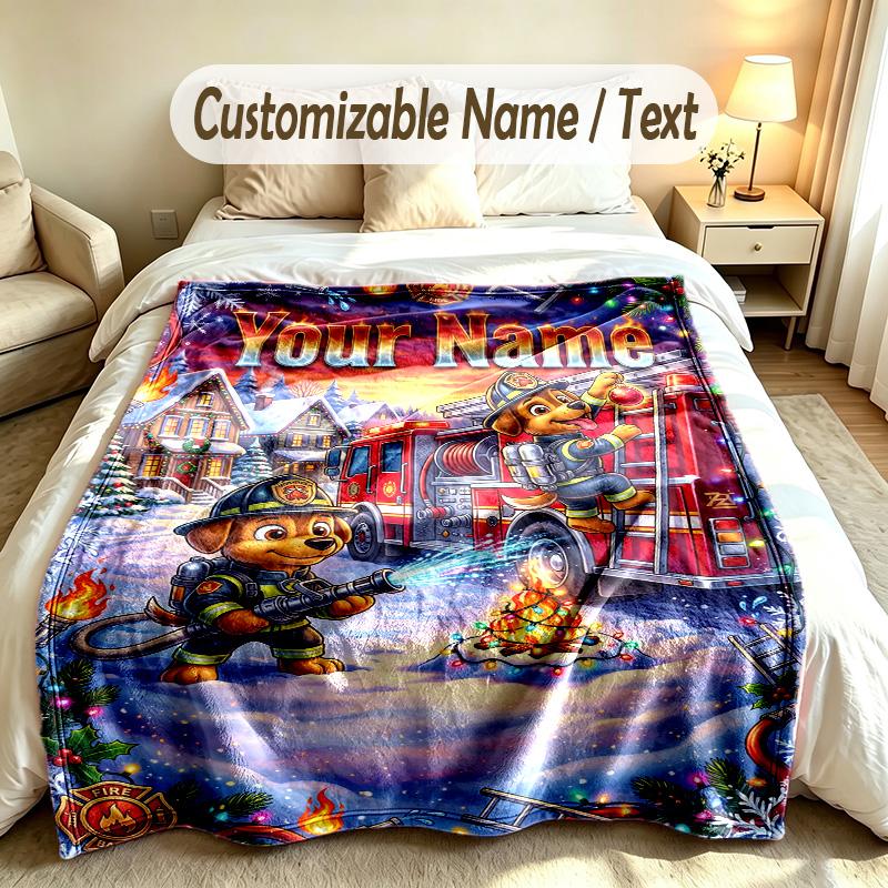 Fire Truck Theme Custom Blanket Personalized Name & Text Customized Soft Warm Throw Blanket Home Decor