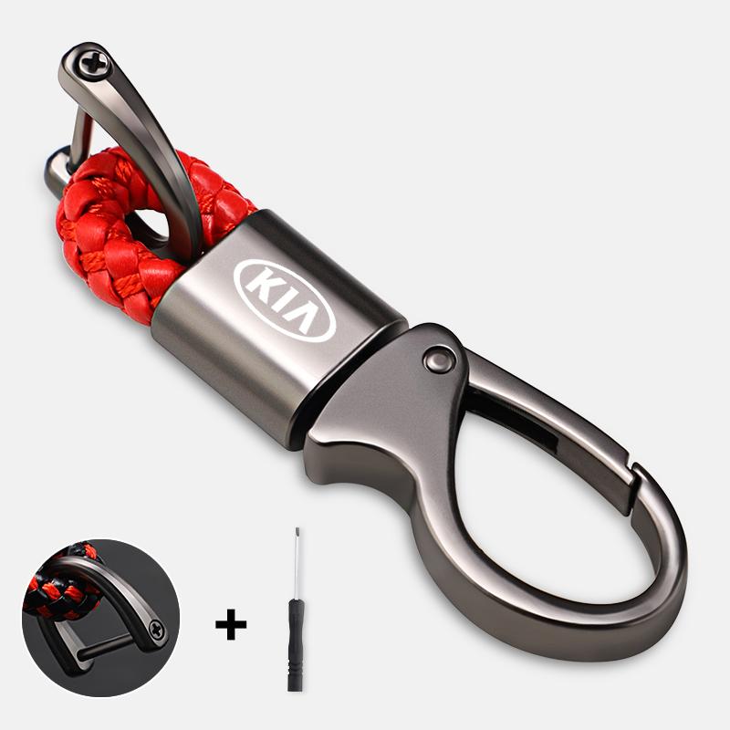 1 Stück Hohe Qualität Metall Leder Geflochten Auto Logo Schlüsselanhänger Für Kia GT-Line KN Sportage Ceed Rio Picanto Sorento Soul Cerato Venga kxnhz00
