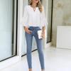 My Garderobe Authorization Damenblusen Chiffon Rüschen Kurzarm V-Ausschnitt Business Casual Tops Sommer süßes Hemd