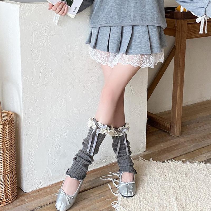 Lace-Trimmed Bow-Tie Knee-High Socks Fashionable Jk Socks Versatile And Slimming Slouch Socks