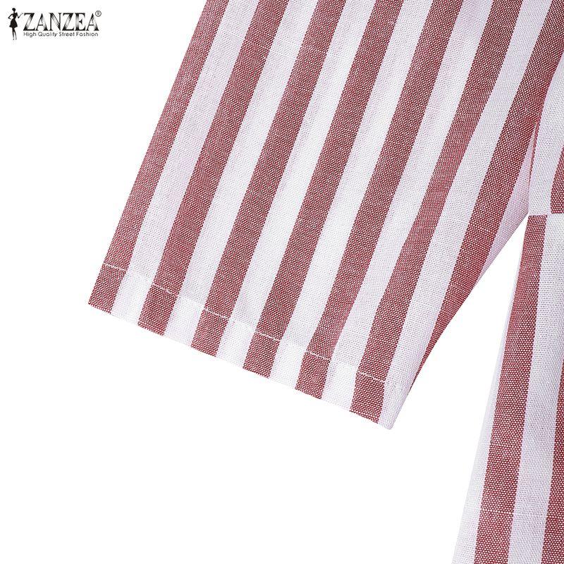 ZANZEA Vestido informal holgado de rayas con escote en V y mangas 3/4 para mujer