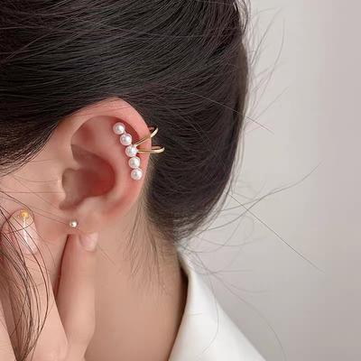 Boucles d'Oreilles Clip Simple Perle Couleur Argent pour Femmes Sans Perçage Accessoire Bijoux Mode Minimaliste
