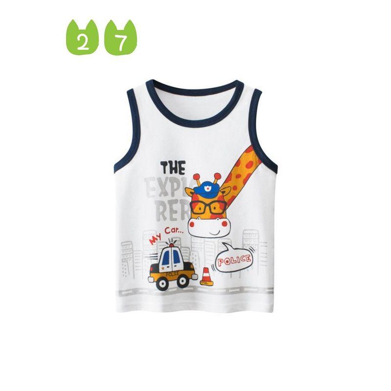 27Kids Children's Clothing Summer Vest Boys' Sleeveless Top Pure Cotton Baby Giraffe Animal Clothes