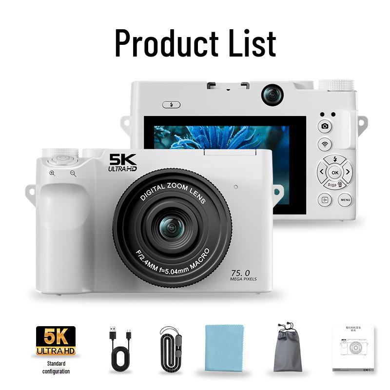 5K HD Mirrorless Digital Camera with Flip Screen, 18x Zoom, WiFi, Selfie, and Beauty Mode.