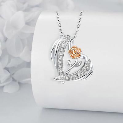 Valentine Day Necklace 3D Rose Heart Pendant Adjustable Length Necklace Clavicle Necklace Cubic Zircon Inlaid Charm Necklace