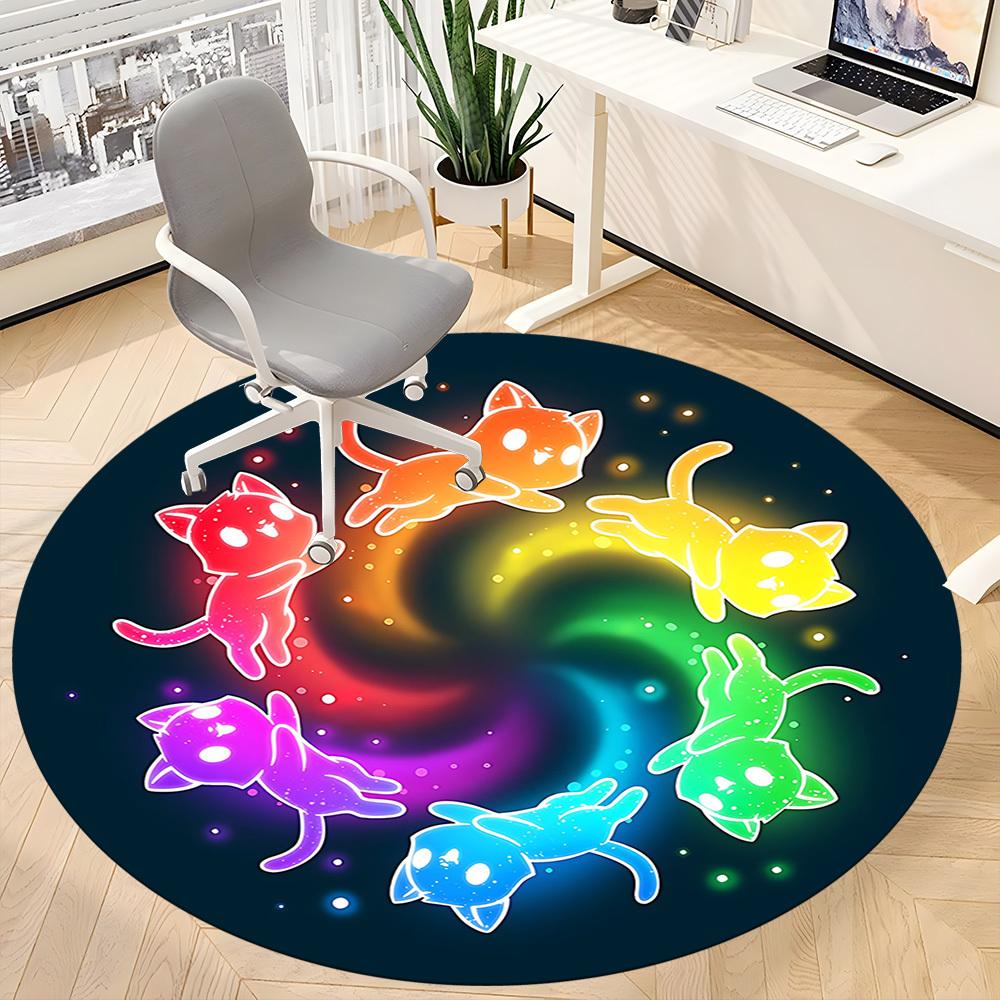 1pc Rainbow Cats Office Round Area Rug, Under Office Chairs Bedroom Living Room Home Decor, Room Deco, Available in Various Sizes 203