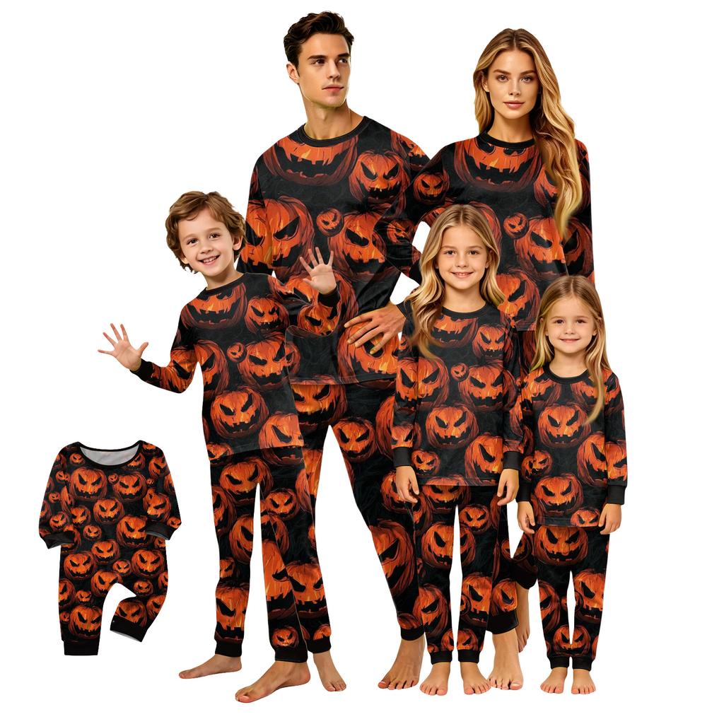 Family Matching Halloween Pajama Sets Long Sleeve Top and Pants with Print for Parents and Kids