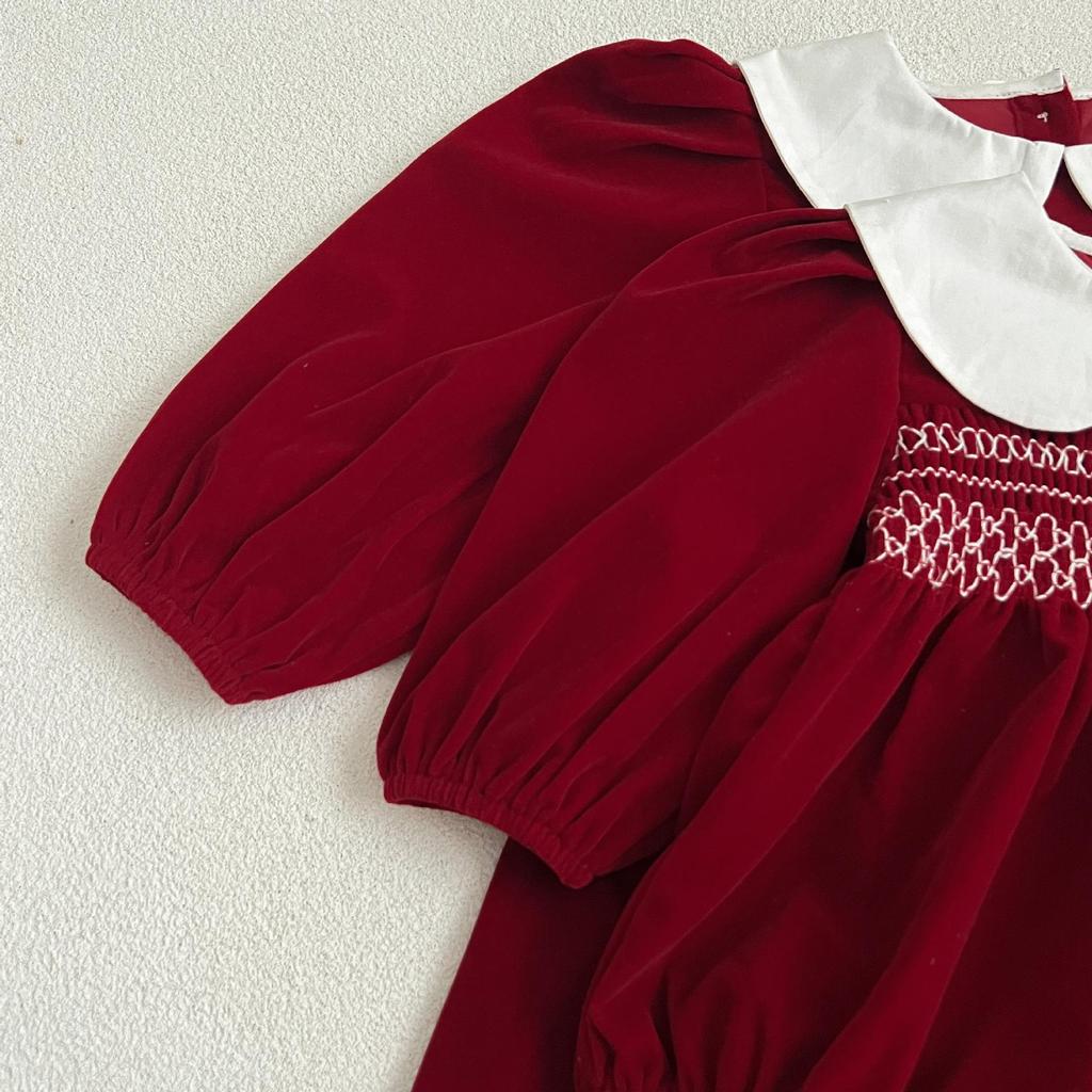 Red Baby Girls' Doll Collar Dress Bodysuit - Sisters' Spring/Autumn Romper Outfit