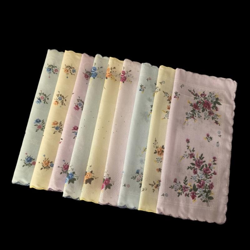 9Pcs Ladies Cotton Handkerchiefs Floral Embroidered Lace Vintage for Weddings and Parties China Mainland