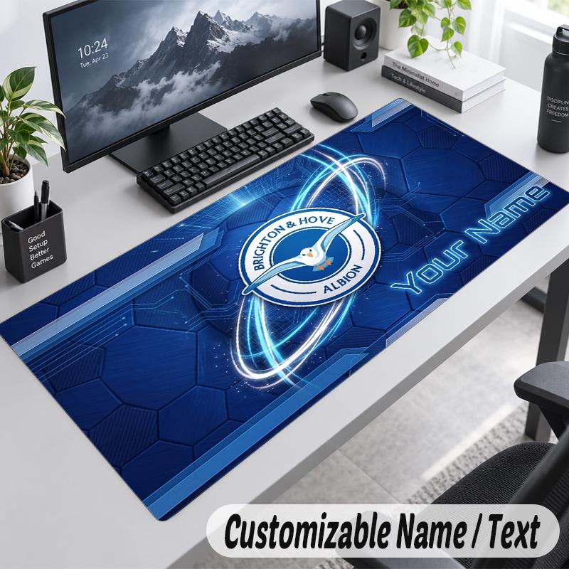 Custom Name Text Mouse Pad Brighton & Hove Albion Football Personalized Desk Pad For Work And Gaming