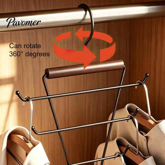 Vertical Wardrobe Storage Hangers V Shaped Closet Organizer, 12 Hooks 360 Degree Swivel Hook Design, Space Saving Organizers Beech Wood Hanger
