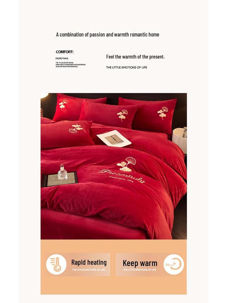 Plush Coral Fleece Winter Bedding Set: Thickened Velvet Duvet Cover, Flannel Bed Sheet, and Pillowcases