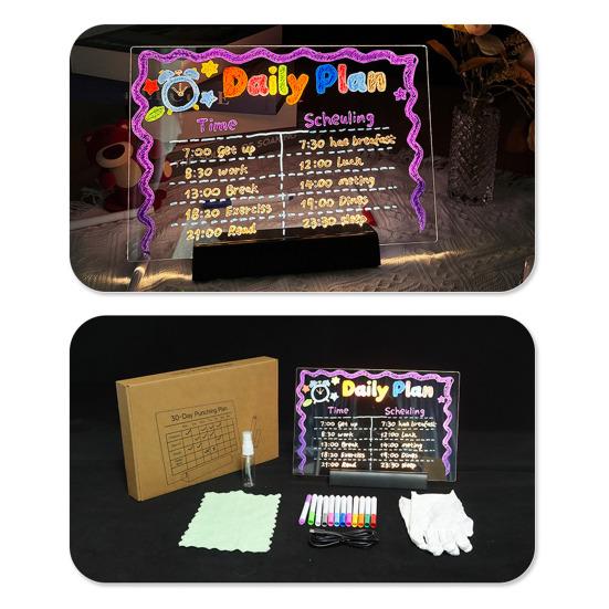 LED Light-Up Message Board Rechargeable Acrylic Memo Board for Kids Erasable Glowing Planner & Drawing Tablet
