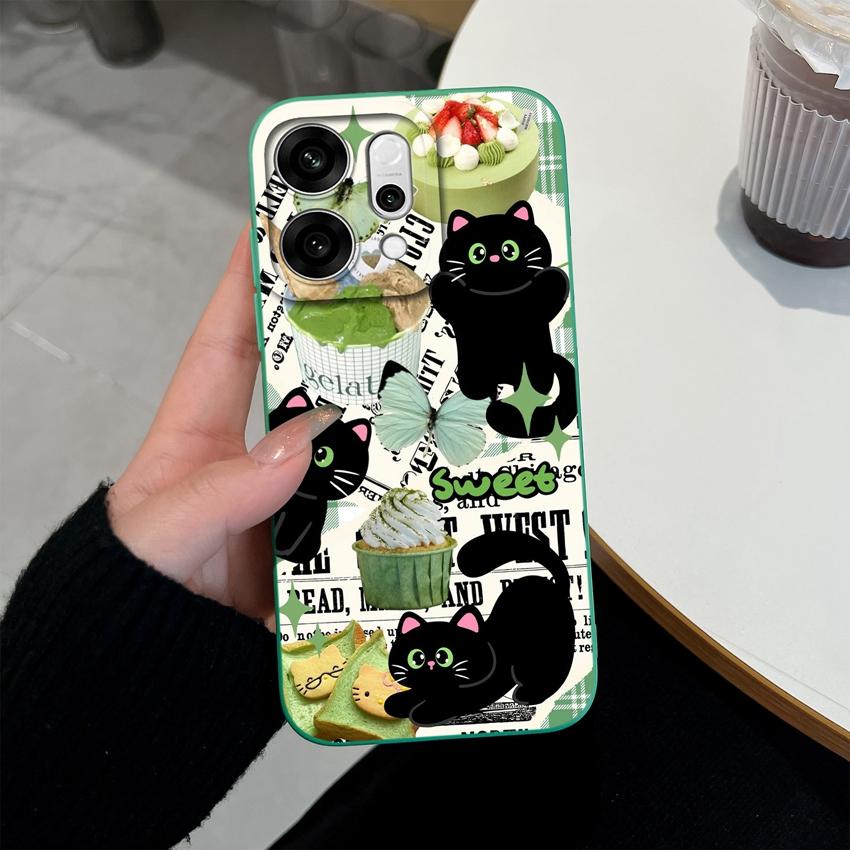 For Oppo Reno14 Pro 14F A5 A5X K13 Phone Cases Table Cartoon Cat Pattern Phone Case Camera Protection Shockproof Silicone Covers For Oppo Bumper Shell