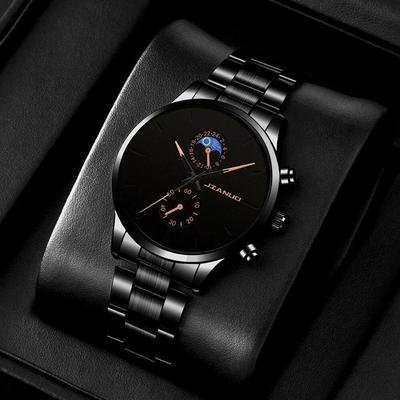 Men's Casual Two-Eye Quartz Watch with Steel Band - No Calendar