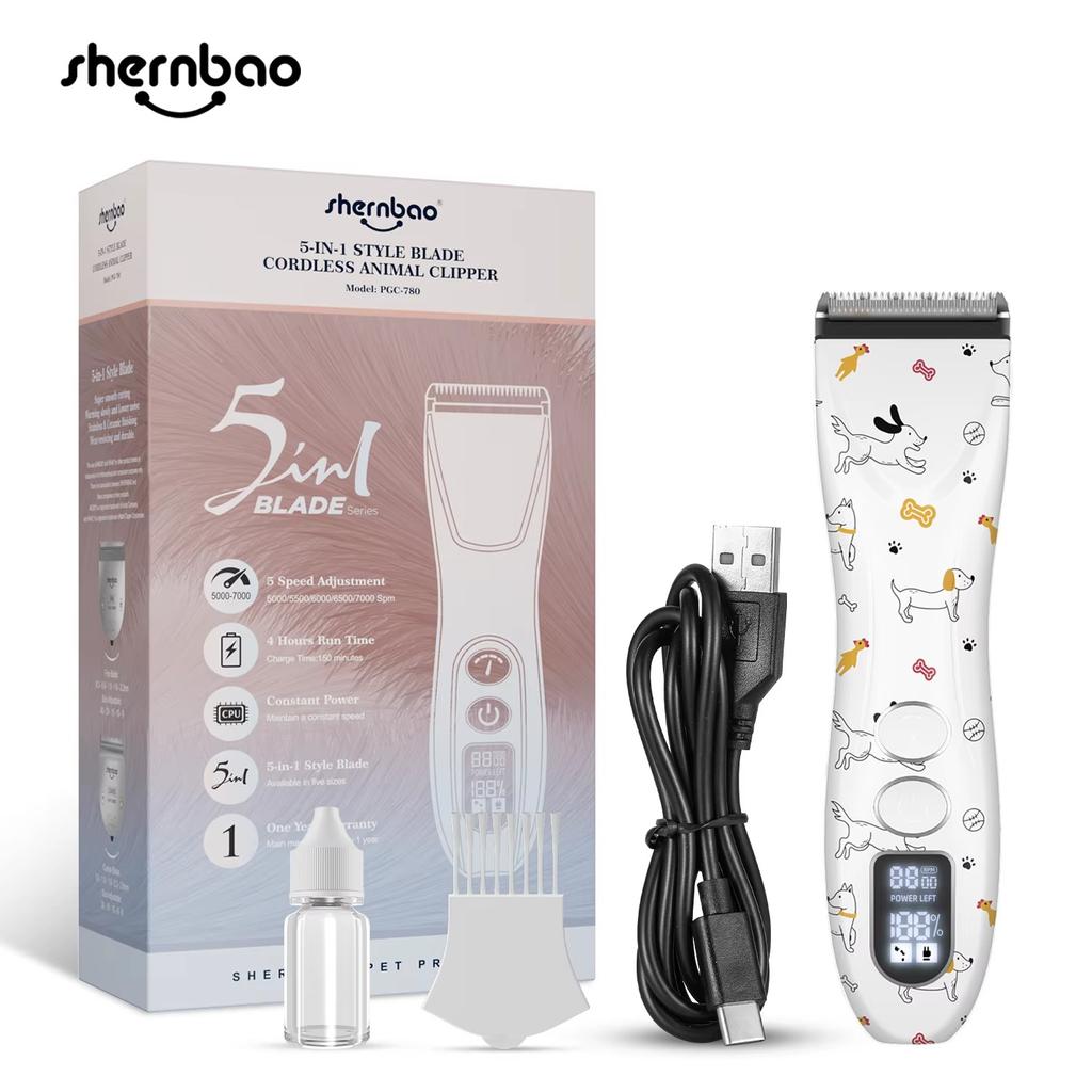 Shernbao PGC-780 5 in 1 Tagliacapelli Professionale per Toelettatura Animali Domestici per Cani, Tagliacapelli e Taglierina Multifunzione