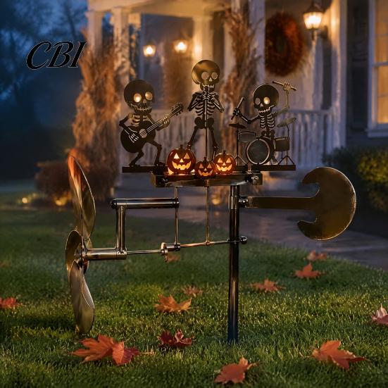 Skeleton Rock Trio Metal Wind Spinner Halloween Spinner, Handmade Kinetic Garden Sculpture Whimsical Outdoor Decor for Yard Lawn Decor, Unique Musical