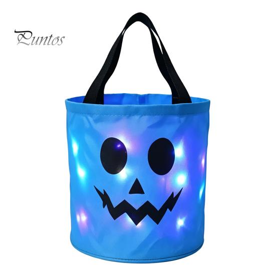 Stabiler Griff Süßigkeitenaufbewahrung Halloween Leuchtender Kürbisbeutel LED Leuchtend Süßes oder Saures Eimer Stoff Geschenkverpackung für Kinder Wiederverwendbar Wasserdicht Oxford