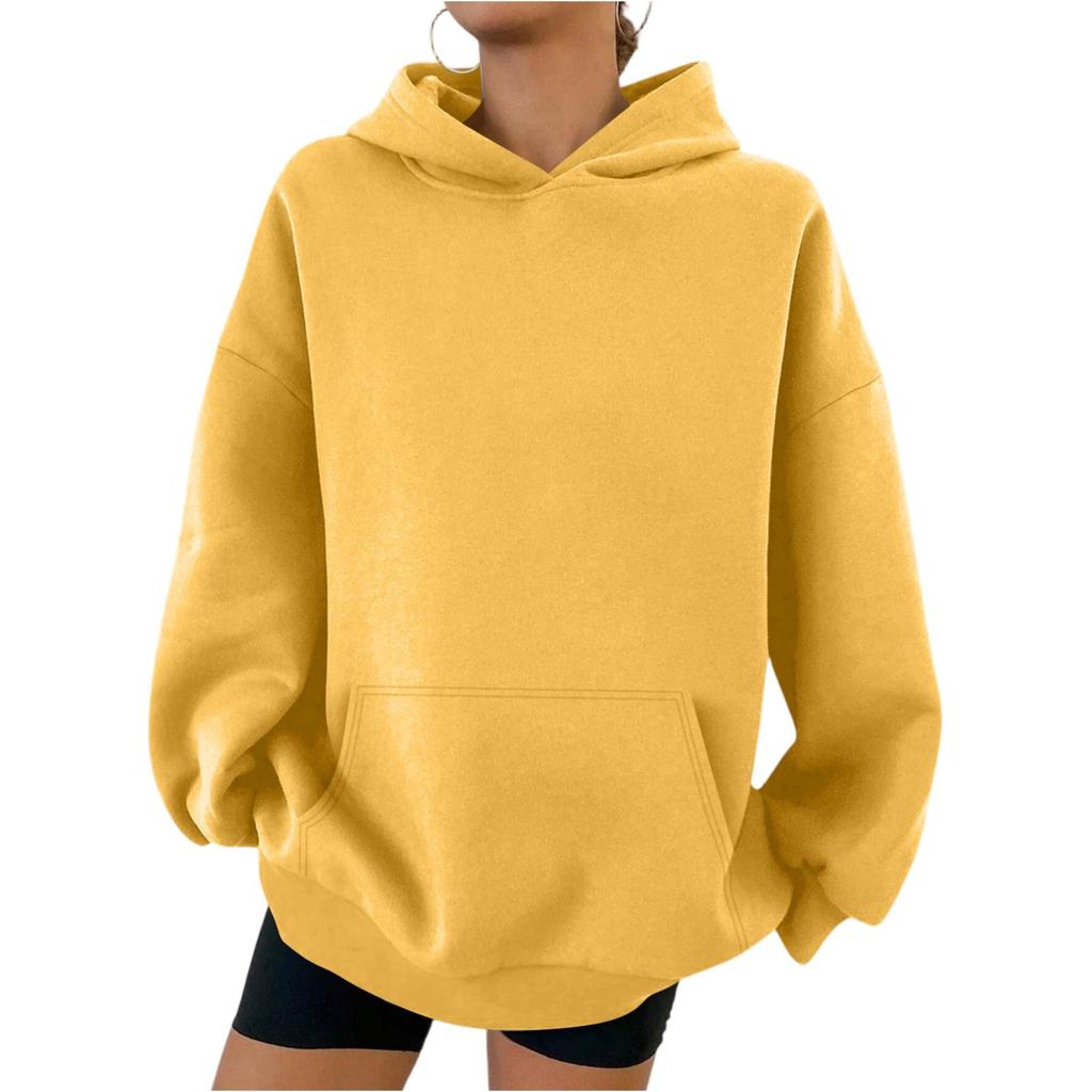 Women's Hooded Long Sleeve Sweatshirt Loose Fit Streetwear Solid Color Pullover Hoodie