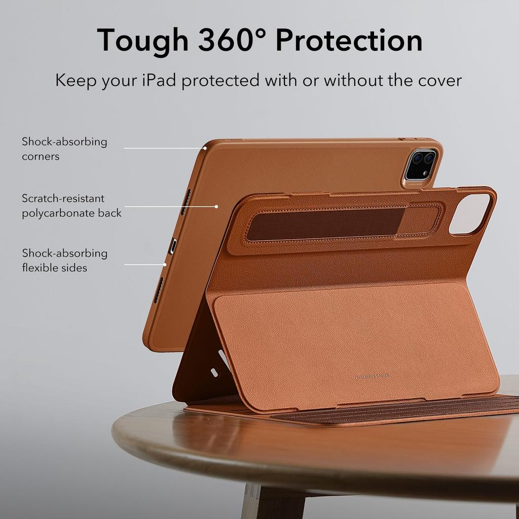 ESR iPad Pro Case Exclusive Rotating Case with Removable Magnetic 9 Adjustable Angle Rugged Shift Brown 12.9 (2022/2021, 6th/5th Generation) Cover,