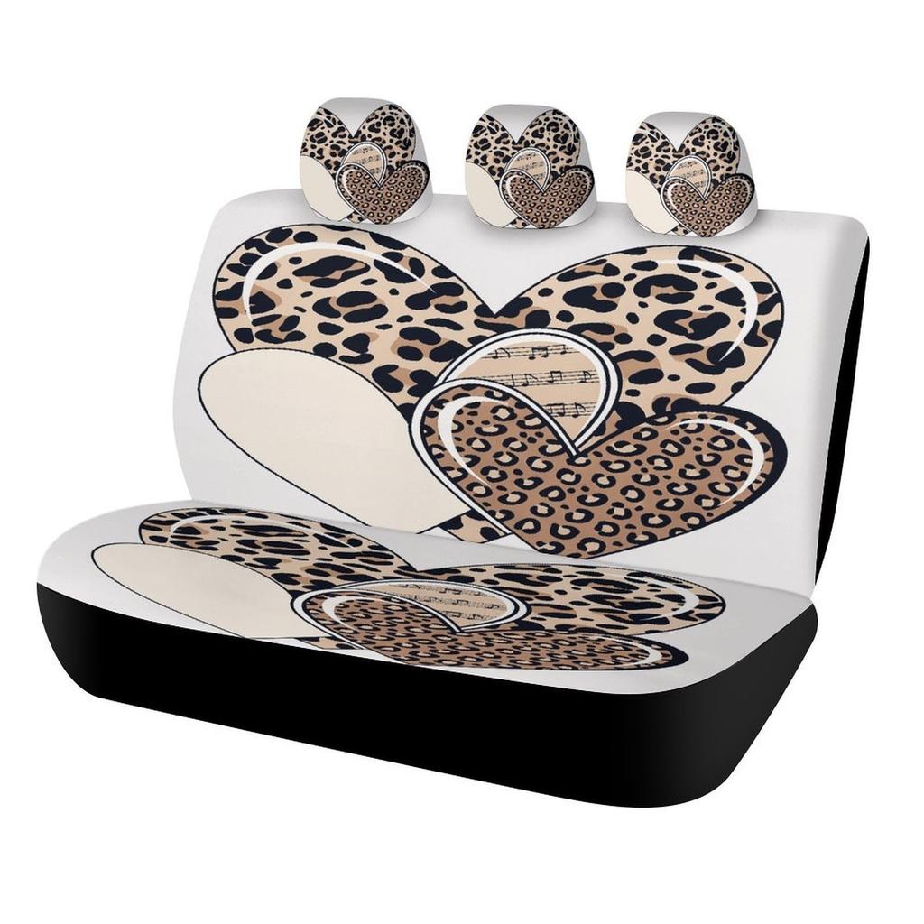 Heart Leopard Pattern Themed Car Seat Cover Set For Most Cars, Trendy High-quality Car Seat Protector Covers Full Set, Universal