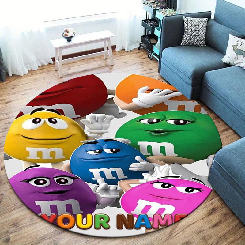 M&M's Custom Name Round Area Rug,Carpet Rug for Living Room Bedroom Sofa Playroom Decor,Non-slip Floor Mat