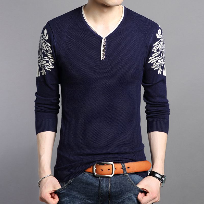 

Fashion Men Knitted Sweaters Pullovers Spring Autumn Korean Streetwear Long Sleeve V-neck Basic Casual Loose Tops XXXL вина червоного кольору