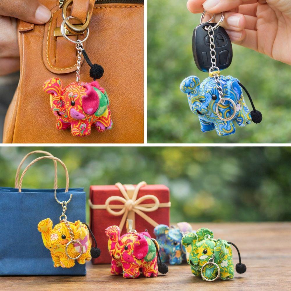 Thai Fabric Elephant Keychain Cartoon Handmade Plush Pendant Animal Random Color Bag Pendant Charms Cultural Souvenir
