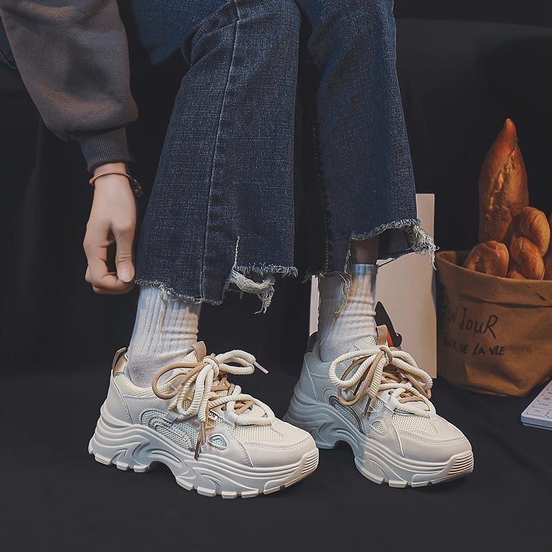 New dad shoes women's spring student sports running shoes casual thick soles increase height street shot