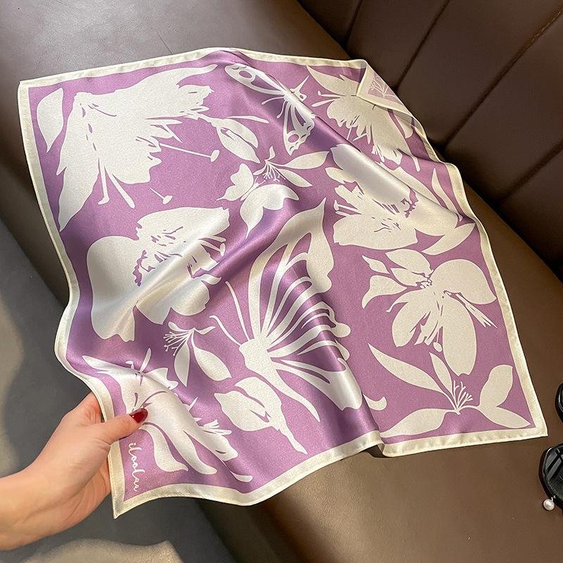 Mulberry Silk Scarves Women Fashion Handkerchief Small Bandana Head Hair Scarfs Luxury Printed 100% Silk Neck Scarf For Men 53cm