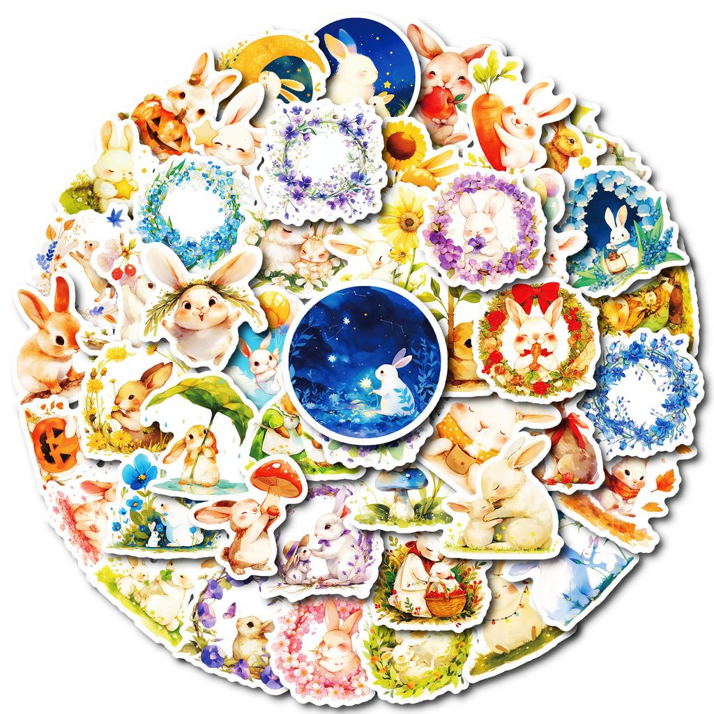 50 Ins Xiaoqing Xinfeng Hand-Painted Cute Bunny Stickers Warm Atmosphere Graffiti Stickers