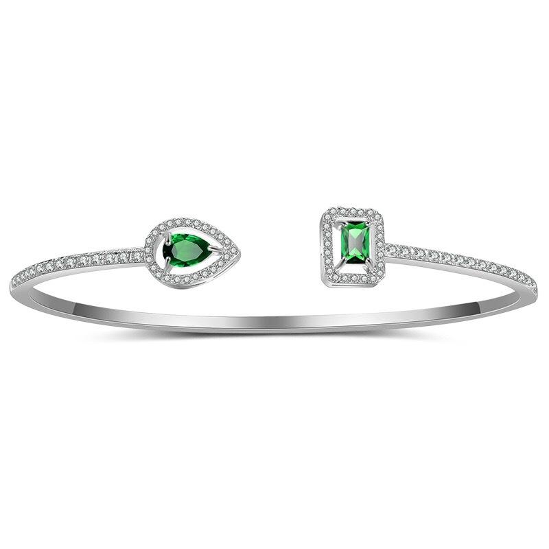 

New Luxury Brand Full Zircon Water Drop Cuff Bracelet for Women High Quality Silver Color Stainless Steel Crystal Bangle Jewelry