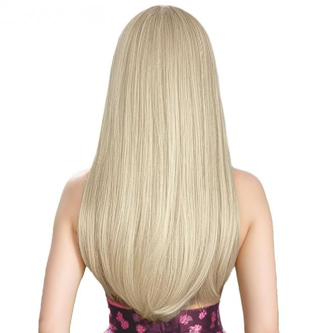 Synthetisches Haar Blonde Perücken mit Pony Lange Seidige Glatte Perücke für Frauen Cosplay Perücke Party Hitzebeständig Alltagskostüm