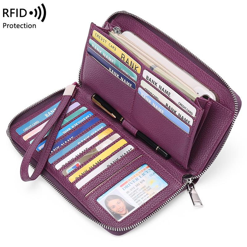 RFID-diebstahlsichere Damenbrieftasche aus PU-Leder, großes Fassungsvermögen, lang und elegant mit mehreren Kartenfächern.