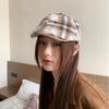 Personalized Old Hole Newsboy Hat Female British Fashion Duck Bill Painter Hat Pu Leather Brim Retro Plaid Forward Hat