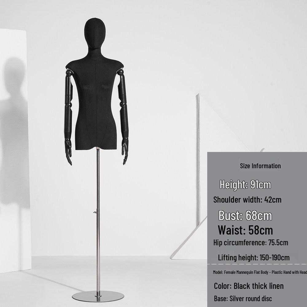 Korean Style Women's Clothing Flat Chest Mannequin Display Stand - Black Full Body