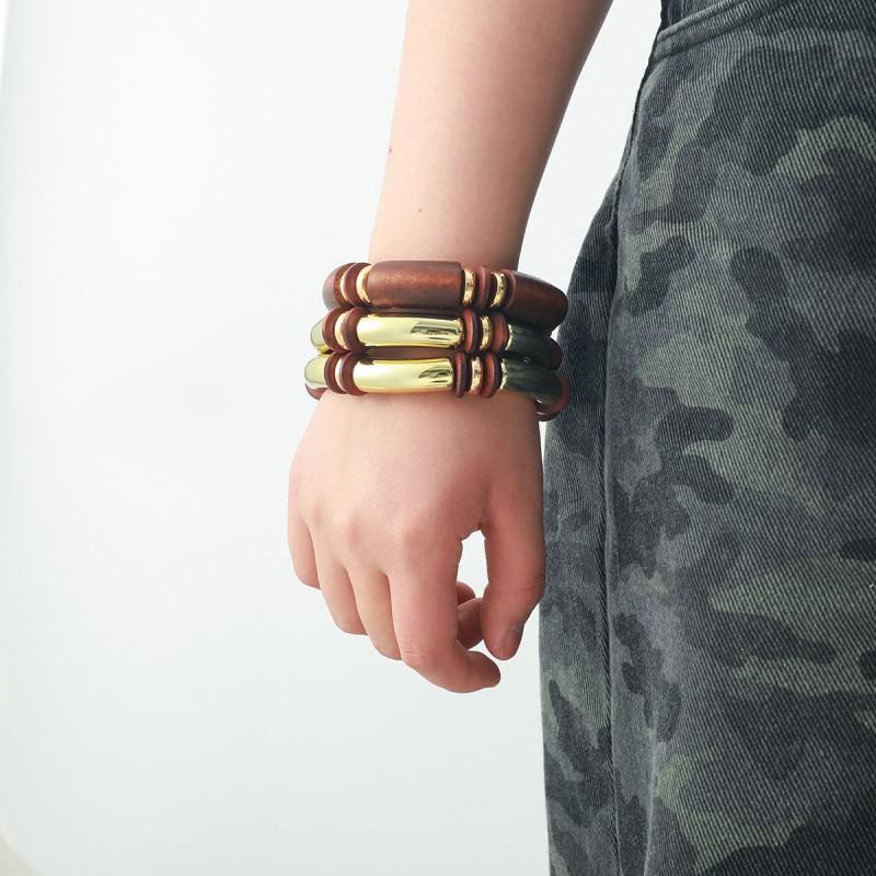 Layered Bamboo-Inspired Alloy Necklace Bracelet Set Women Bohemian Chic Jewelry 2025