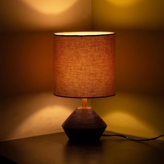 53.3 Cm Pot-Belly Hand Carved Bedside Lamp Side Table Lamp for Living Room Bedroom In Mango Wood Lamp Without Bulb, Led