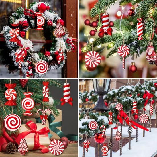 Ornamenti da Appendere a Caramella a Bastoncino a Strisce Ornamenti di Caramelle di Natale, Bastoncini di Caramella alla Menta Rossi Bianchi Ciondoli in Legno, Decorazione per Feste Festive Decorazione per Albero per Natale