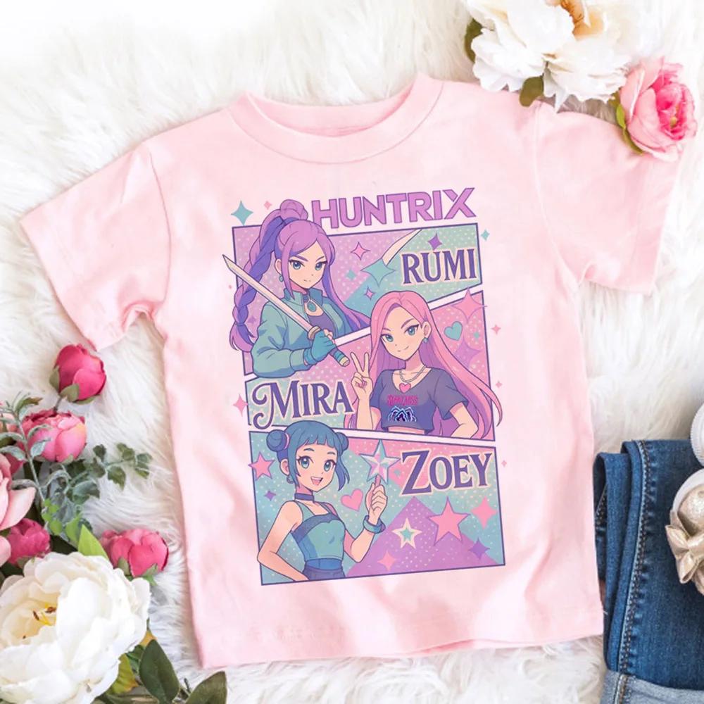 2025 Summer Kpop Demon Hunters T Shirt Kids Cartoon Anime Meme Print Clothes Round Neck Basic Grils Tops Casual Shirts Gift