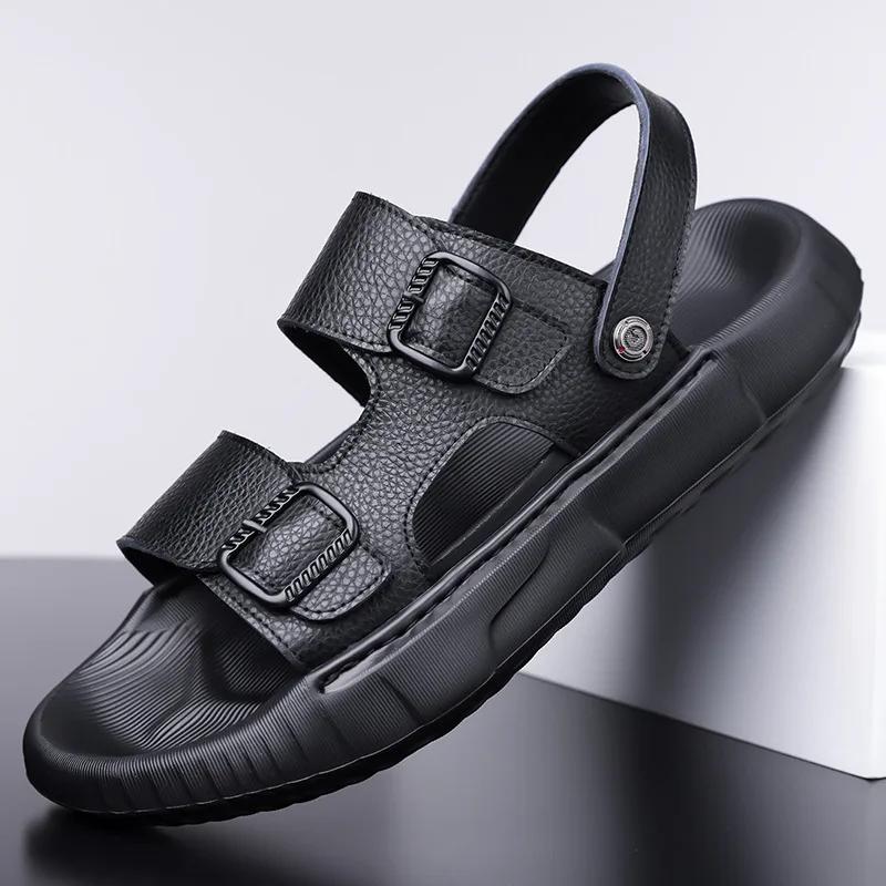 

Summer Men Shoes Genuine Leather Sandals Comfortable Casual Platform Shoes Cool Slip-on Beach Shoes 44