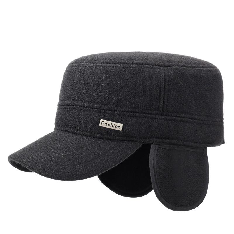 Autumn Winter Middle-Aged Hat Men's Cotton Flat Top Ear Protection Warm Baseball Cap