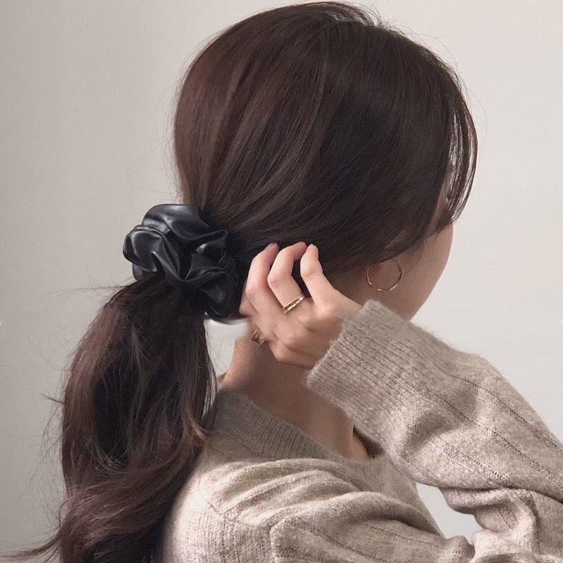 Solid PU Leather Scrunchies Elastic Hair Bands Ties Women Ponytail Holder Headbands Girls Kids Hair Accessories