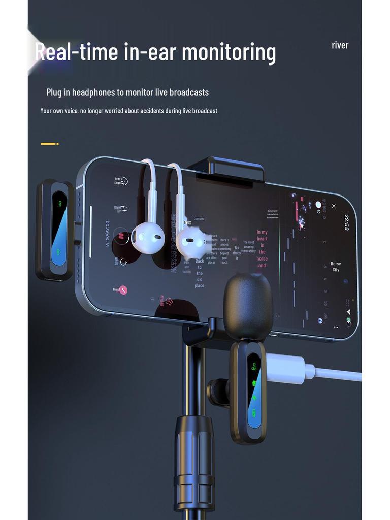 J3 Wireless Lavalier Microphone: Outdoor, Mobile, Live Recording, Noise-Reducing, Compact for Interviews.